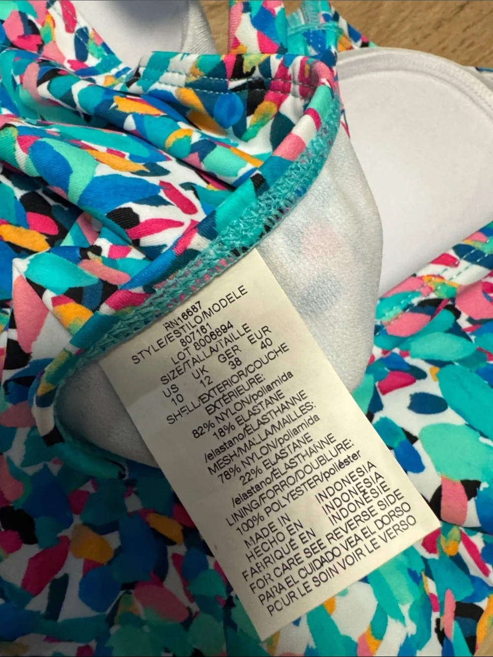 Swim Solutions NWT 10  Blue Multi-Print Sweetheart tummy One-Piece Swimsuit - Picture 8 of 8